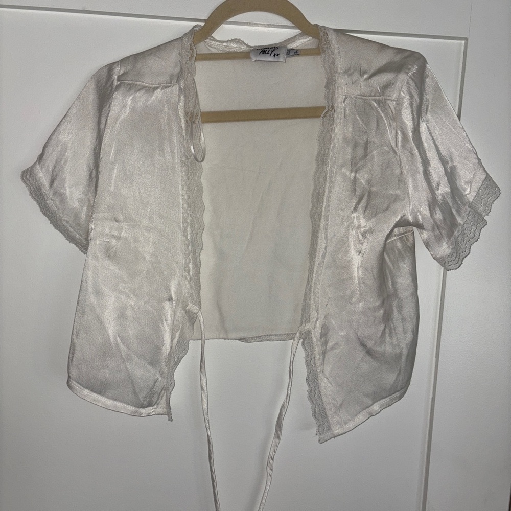 Princess Polly White Satin Tie-Front Top